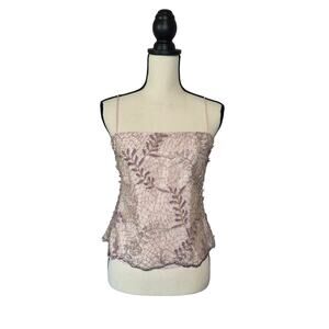 Meritage Rose Gold Lace Sequin Beaded Camisole Top Vintage Y2K 90s Women's sz 10